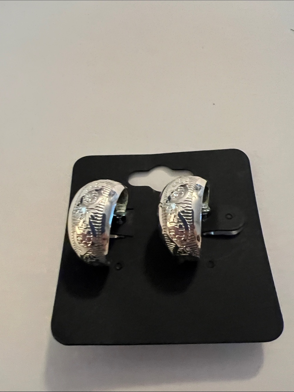 Silver Textured Hoop Earrings - Women Jewelry